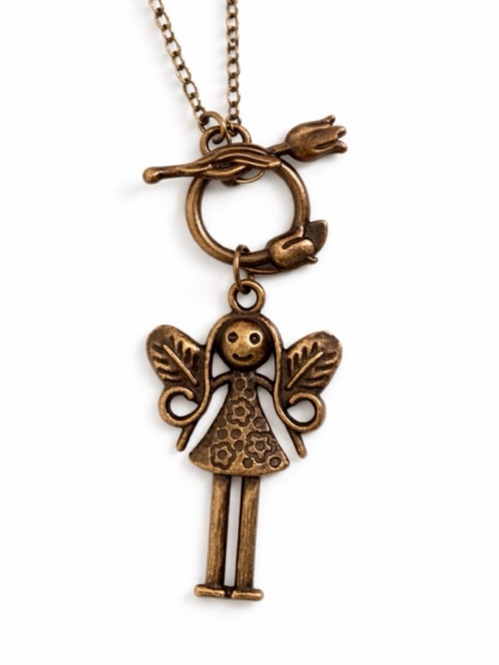 Bronze Angel Pendant Necklace - Fairy Pendant . Whimsical Vintage Style